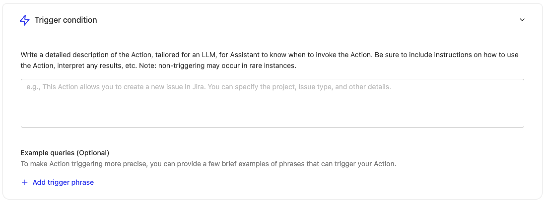 Trigger condition configuration
